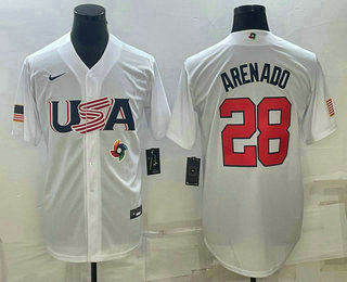 Men's USA Baseball #28 Nolan Arenado 2023 World Baseball Classic Jersey - White Replica Men's USA Baseball #28 Nolan Arenado 2023 World Baseball Classic Jersey - White Replica