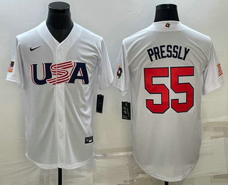 Men's USA Baseball #55 Ryan Pressly 2023 World Baseball Classic Jersey - White Men's USA Baseball #55 Ryan Pressly 2023 World Baseball Classic Jersey - White