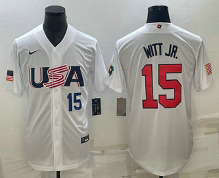 Men's USA Baseball #15 Bobby Witt Jr 2023 World Baseball Classic Jersey -  White Replica