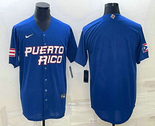 Men's Puerto Rico Baseball Blank 2023 Royal World With Patch Classic Jersey