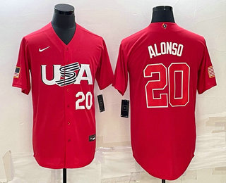 Men's USA Baseball #20 Pete Alonso 2023 WBC Jersey -  Red