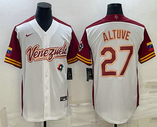 Men's Venezuela Baseball #27 Jose Altuve 2023 World Baseball Classic Jersey - White Men's Venezuela Baseball #27 Jose Altuve 2023 World Baseball Classic Jersey - White