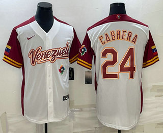 Men's Venezuela Baseball #24 Miguel Cabrera 2023 WBC Jersey - White Men's Venezuela Baseball #24 Miguel Cabrera 2023 WBC Jersey - White