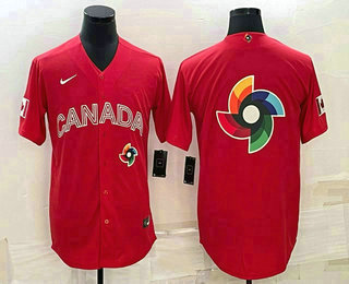 Men's Canada Baseball 2023 Red World Big Logo With Patch Classic Jersey Men's Canada Baseball 2023 Red World Big Logo With Patch Classic Jersey
