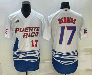Men's Puerto Rico Baseball #17 Jose Berrios 2023 World Baseball Classic Jersey -  White