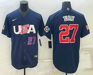 Men's USA Baseball #27 Mike Trout 2023 World Baseball Classic Jersey - Navy Men's USA Baseball #27 Mike Trout 2023 World Baseball Classic Jersey - Navy