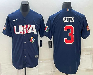 Men's USA Baseball #3 Mookie Betts 2023 World Baseball Classic Jersey - Navy Men's USA Baseball #3 Mookie Betts 2023 World Baseball Classic Jersey - Navy
