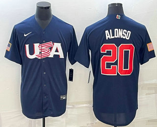 Men's USA Baseball #20 Pete Alonso 2023 World Baseball Classic Jersey -  Navy