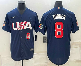 Men's USA Baseball #8 Trea Turner 2023 World Baseball Classic Jersey - Navy Men's USA Baseball #8 Trea Turner 2023 World Baseball Classic Jersey - Navy