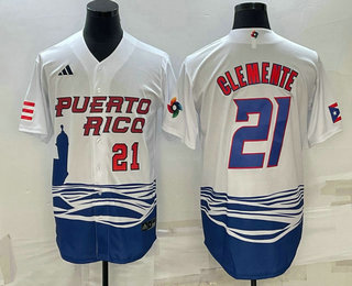 Men's Puerto Rico Baseball #21 Roberto Clemente 2023 World Baseball Classic Jersey -  White