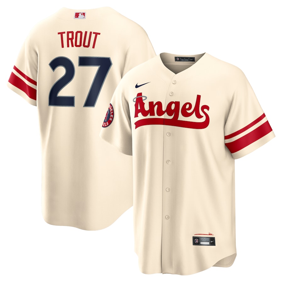 Los Angeles Angels Mike Trout Nike Cream 2022 City Connect Replica Player Jersey - Mans