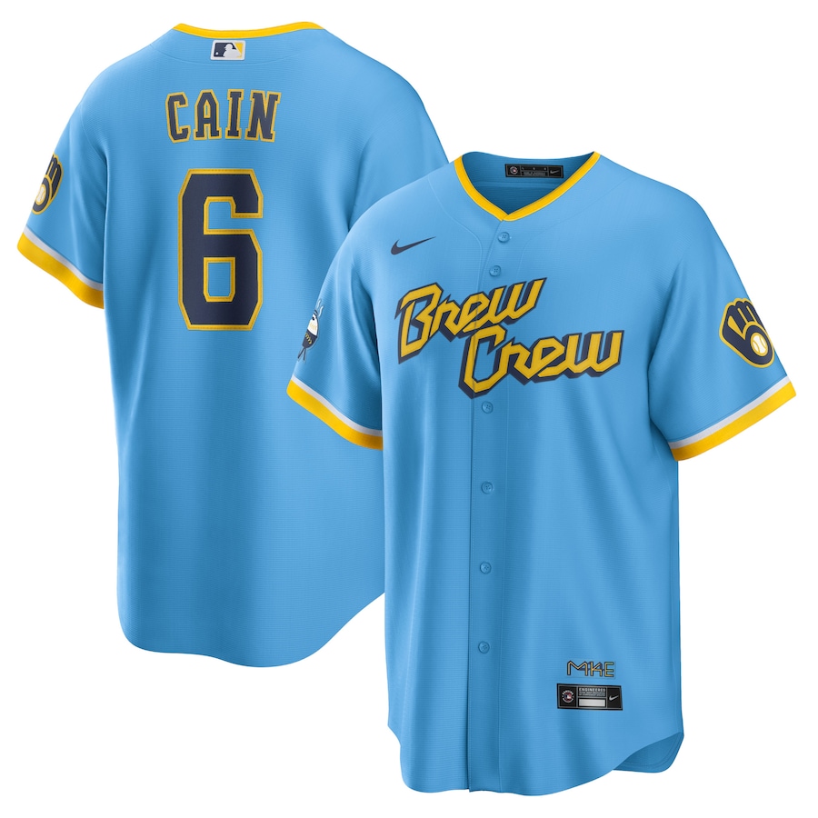 Milwaukee Brewers Lorenzo Cain Nike Powder Blue 2022 City Connect Replica Player Jersey - Mans