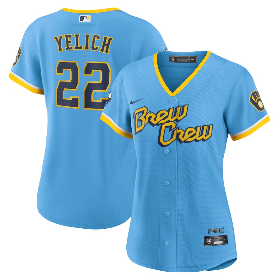 Milwaukee Brewers Christian Yelich Nike Powder Blue 2022 City Connect Replica Player Jersey - Womans Milwaukee Brewers Christian Yelich Nike Powder Blue 2022 City Connect Replica Player Jersey - Womans
