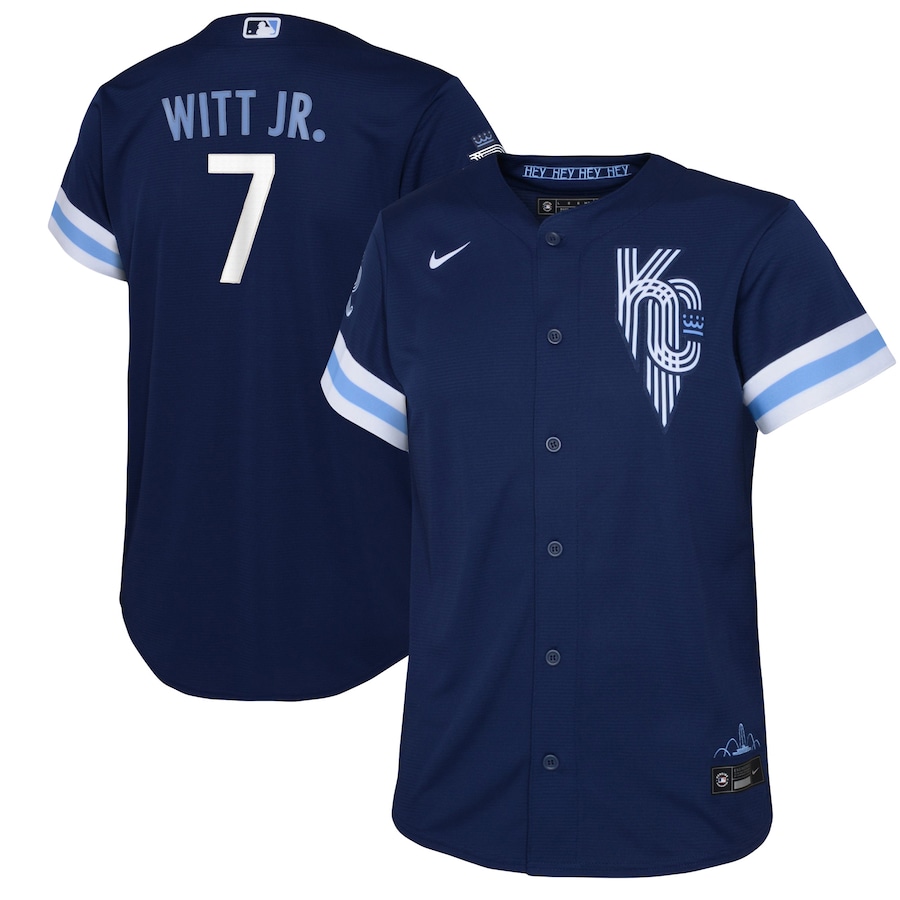 Kansas City Royals Bobby Witt Jr. Nike Navy 2022 City Connect Replica Player Jersey - Youth Boys Kansas City Royals Bobby Witt Jr. Nike Navy 2022 City Connect Replica Player Jersey - Youth Boys