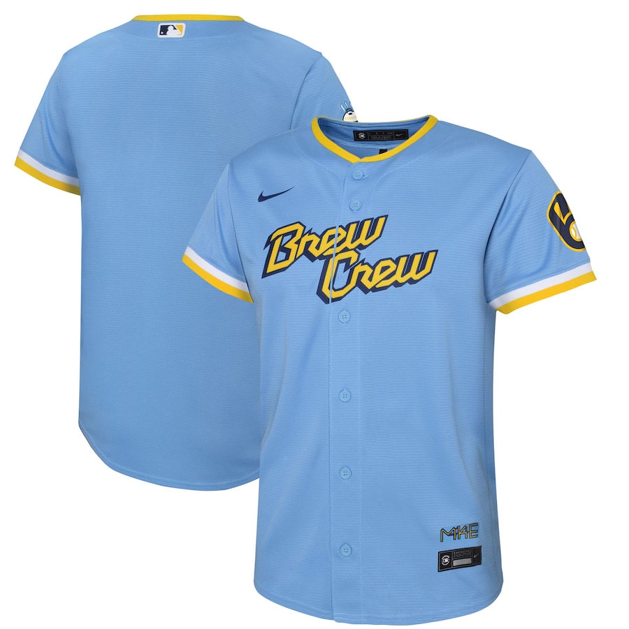 Milwaukee Brewers Nike Powder Blue 2022 City Connect Replica Team Jersey - Youth Boys Milwaukee Brewers Nike Powder Blue 2022 City Connect Replica Team Jersey - Youth Boys