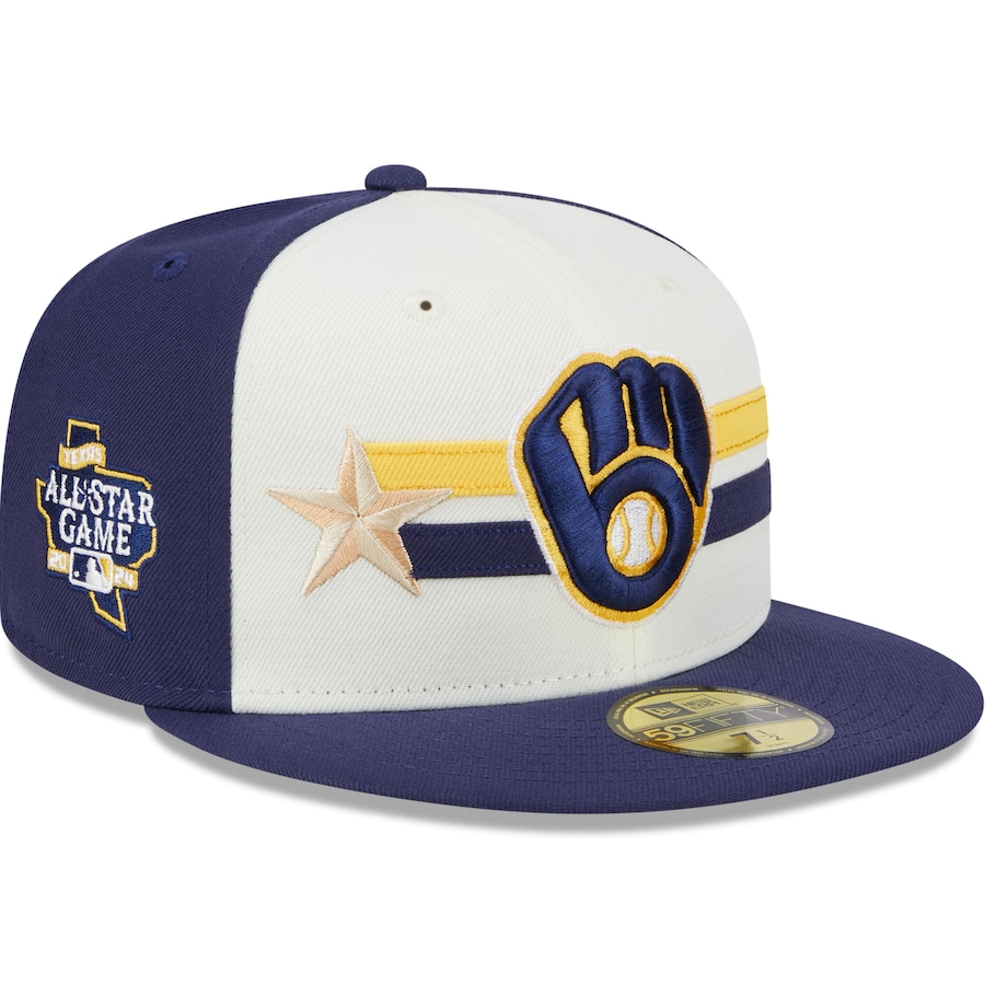 Milwaukee Brewers New Era 2024 MLB All-Star Game Workout 59FIFTY Fitted Hat - Cream/Navy