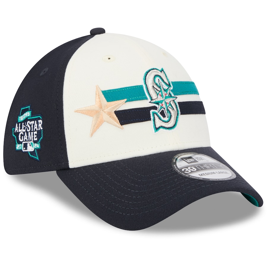Seattle Mariners New Era 2024 MLB All-Star Game Workout 39THIRTY Flex Hat - Cream/Navy