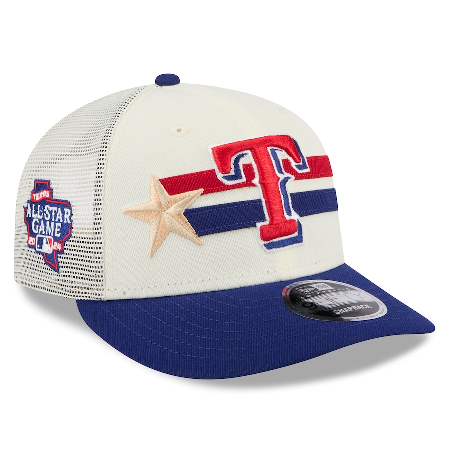 Texas Rangers New Era 2024 MLB All-Star Game Workout Meshback Low Profile 9FIFTY Snapback Hat - Cream/Royal
