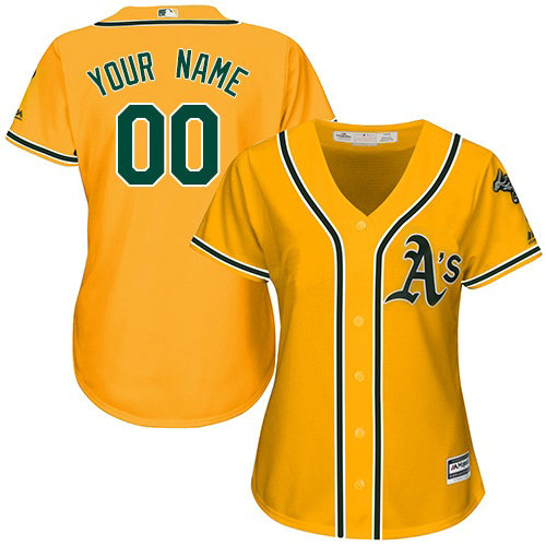 Women's Custom Oakland Athletics Replica Gold Alternate 2 Cool Base Jersey Women's Custom Oakland Athletics Replica Gold Alternate 2 Cool Base Jersey