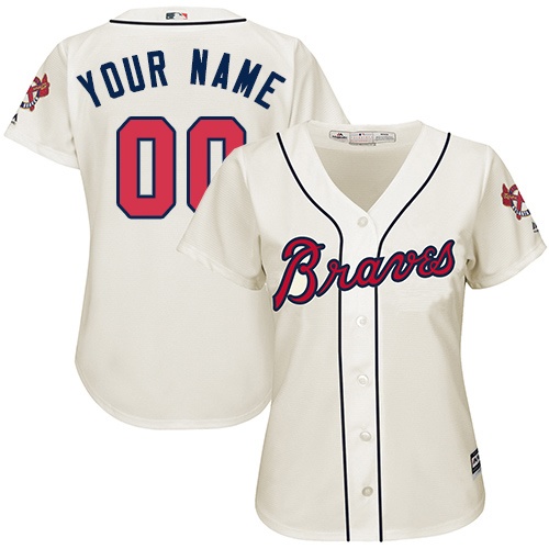Women's Custom Atlanta Braves Authentic Cream Alternate 2 Cool Base Jersey