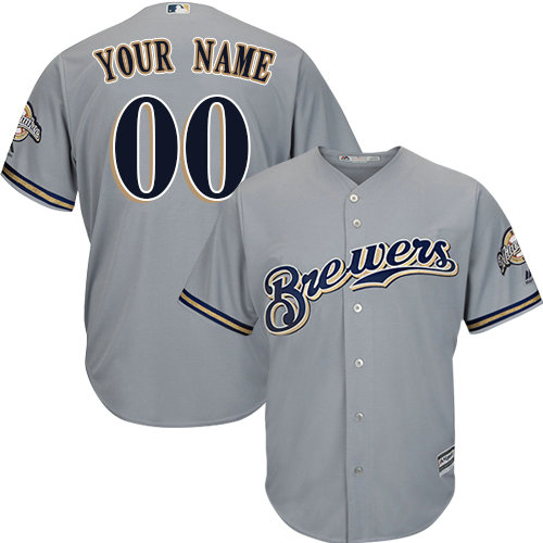 Custom Milwaukee Brewers Replica Grey Road Cool Base Jersey Custom Milwaukee Brewers Replica Grey Road Cool Base Jersey