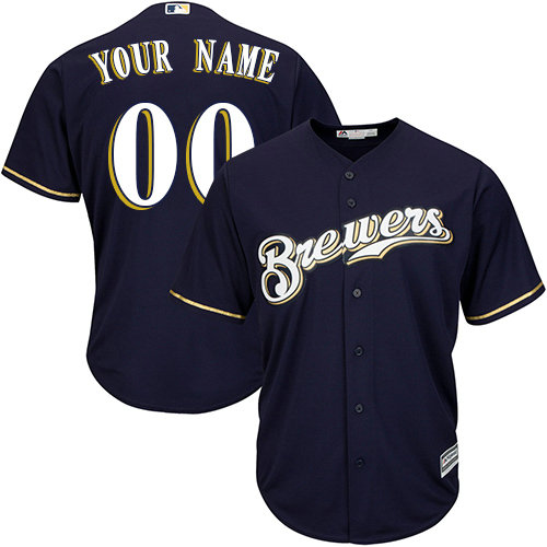 Custom Milwaukee Brewers Replica Navy Blue Alternate Cool Base Jersey Custom Milwaukee Brewers Replica Navy Blue Alternate Cool Base Jersey