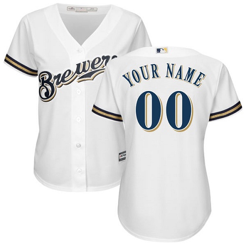 Women's Custom Milwaukee Brewers Authentic White Home Cool Base Jersey Women's Custom Milwaukee Brewers Authentic White Home Cool Base Jersey