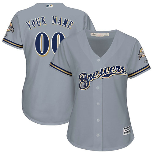 Women's Custom Milwaukee Brewers Authentic Grey Road Cool Base Jersey Women's Custom Milwaukee Brewers Authentic Grey Road Cool Base Jersey