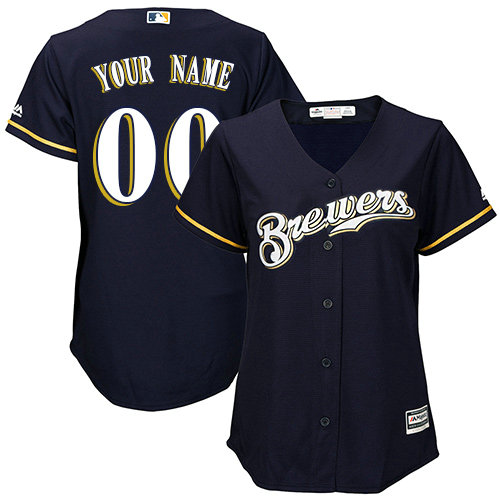 Women's Custom Milwaukee Brewers Authentic Navy Blue Alternate Cool Base Jersey Women's Custom Milwaukee Brewers Authentic Navy Blue Alternate Cool Base Jersey