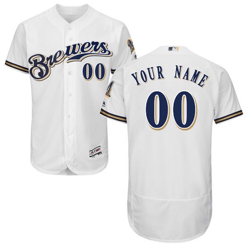 Custom Milwaukee Brewers White/Royal Flexbase Authentic Collection Jersey Custom Milwaukee Brewers White/Royal Flexbase Authentic Collection Jersey