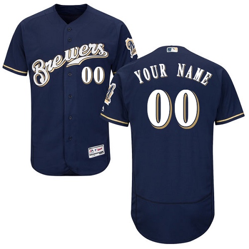 Custom Milwaukee Brewers Navy Blue Flexbase Authentic Collection Jersey Custom Milwaukee Brewers Navy Blue Flexbase Authentic Collection Jersey
