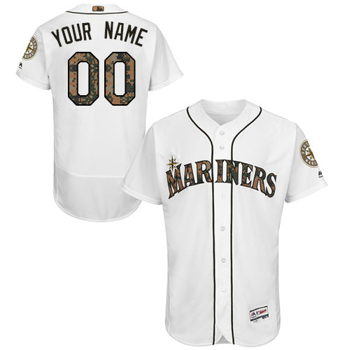 Custom Seattle Mariners Authentic White 2016 Memorial Day Fashion Flex Base Jersey