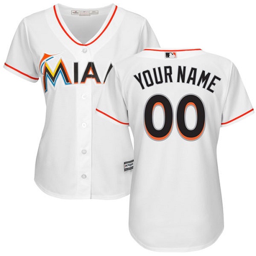 Women's Custom Miami Marlins Replica White Home Cool Base Jersey Women's Custom Miami Marlins Replica White Home Cool Base Jersey