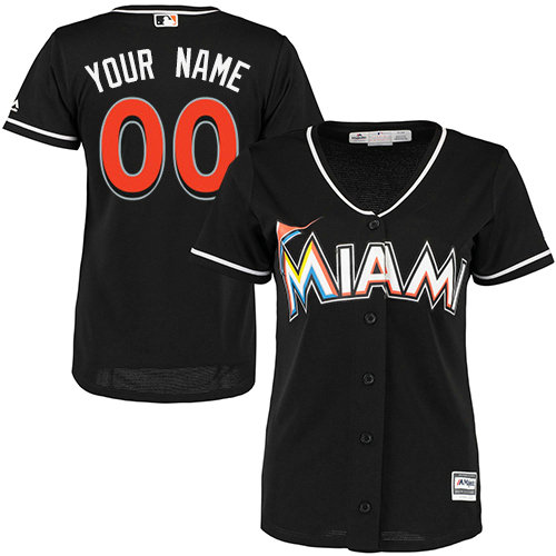 Women's Custom Miami Marlins Replica Black Alternate 2 Cool Base Jersey