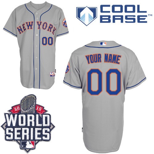 Custom New York Mets Replica Grey Road Cool Base 2015 World Series Jersey Custom New York Mets Replica Grey Road Cool Base 2015 World Series Jersey