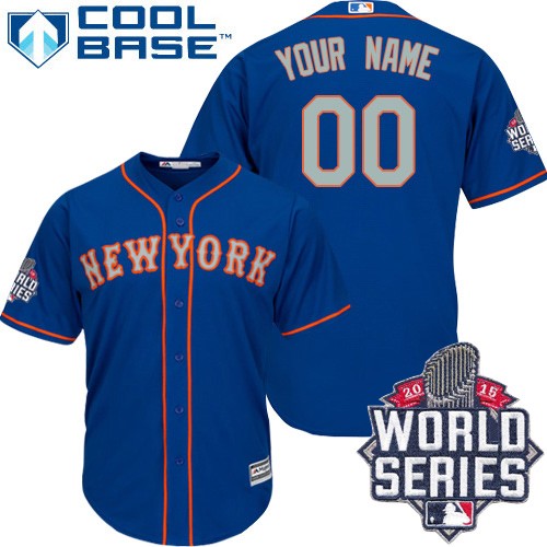 Custom New York Mets Replica Royal Blue Alternate Road Cool Base 2015 World Series Jersey Custom New York Mets Replica Royal Blue Alternate Road Cool Base 2015 World Series Jersey