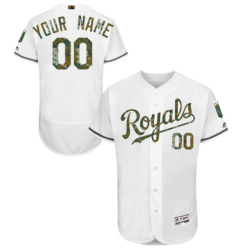Custom Kansas City Royals Authentic White 2016 Memorial Day Fashion Flex Base Jersey
