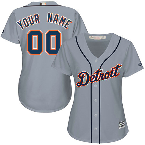 Women's Custom Detroit Tigers Replica Grey Road Cool Base Jersey Women's Custom Detroit Tigers Replica Grey Road Cool Base Jersey