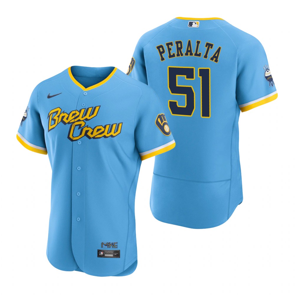 Milwaukee Brewers Freddy Peralta Powder Blue 2022 City Connect Authentic Jersey Milwaukee Brewers Freddy Peralta Powder Blue 2022 City Connect Authentic Jersey