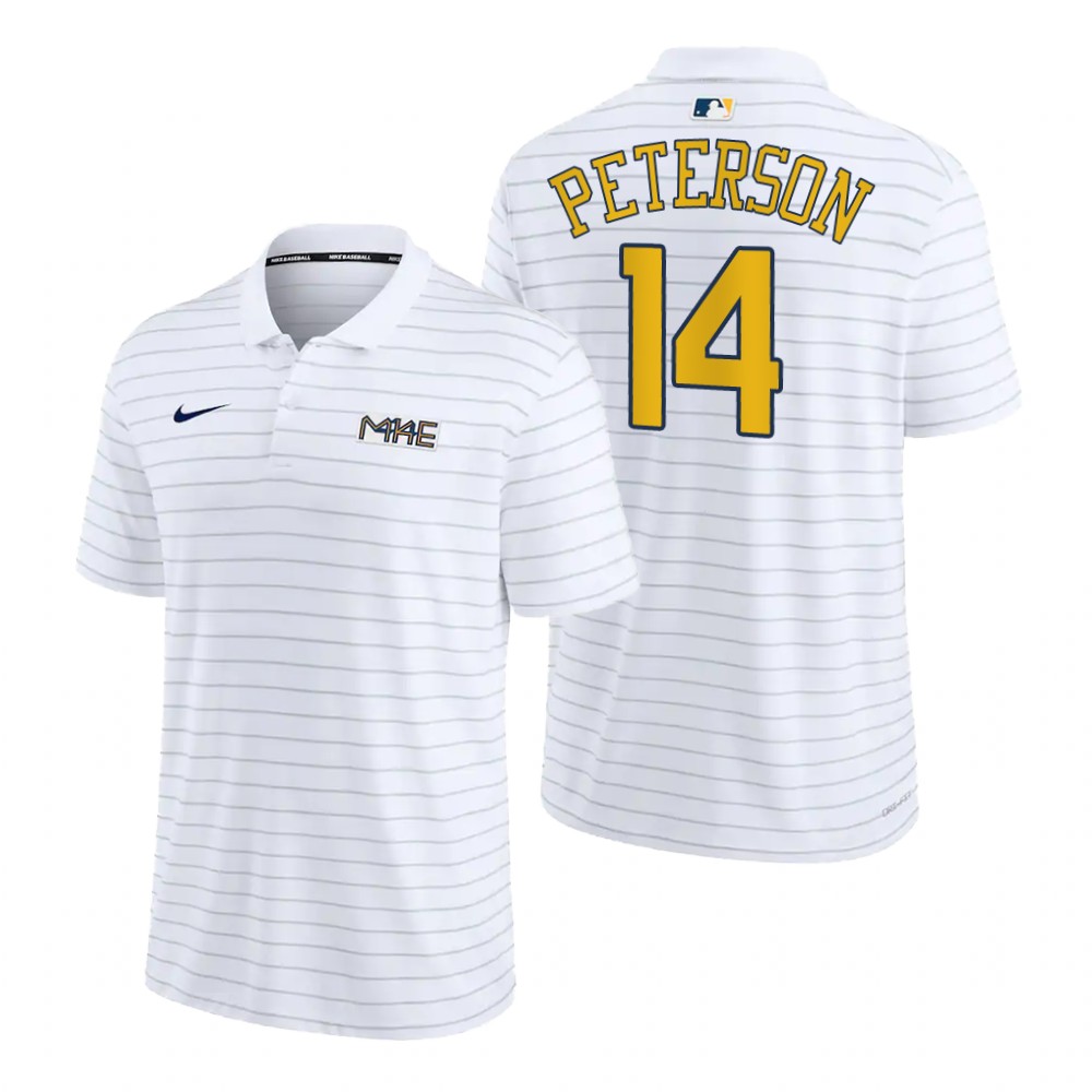 Milwaukee Brewers Jace Peterson White 2022 City Connect Striped Polo Milwaukee Brewers Jace Peterson White 2022 City Connect Striped Polo