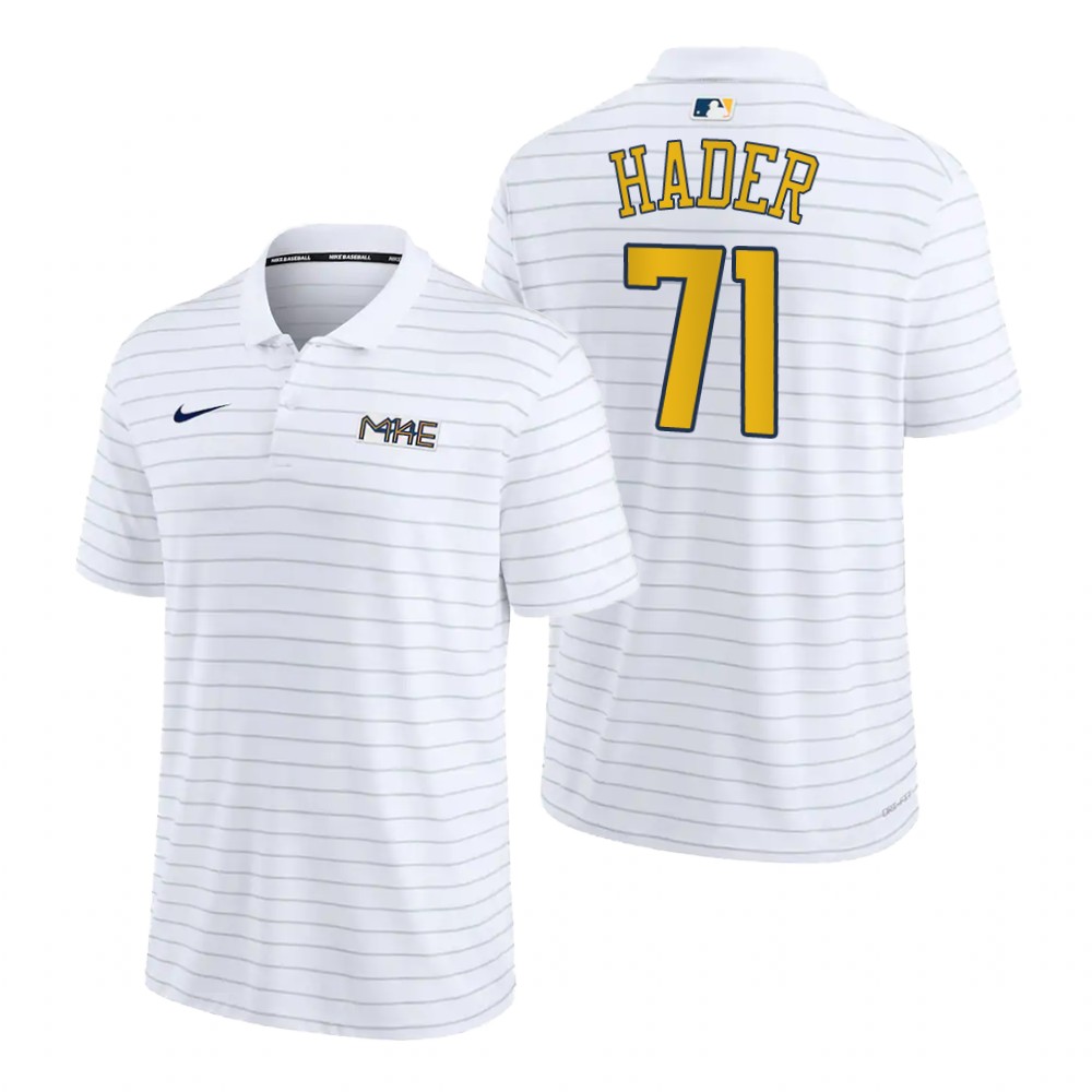 Milwaukee Brewers Josh Hader White 2022 City Connect Striped Polo