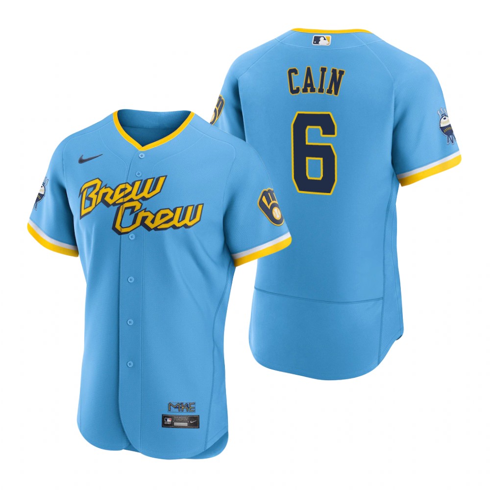 Milwaukee Brewers Lorenzo Cain Powder Blue 2022 City Connect Authentic Jersey Milwaukee Brewers Lorenzo Cain Powder Blue 2022 City Connect Authentic Jersey