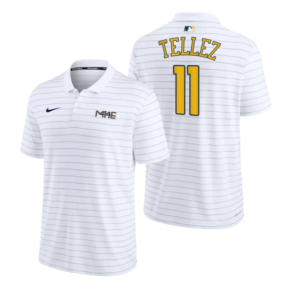 Milwaukee Brewers Rowdy Tellez White 2022 City Connect Striped Polo