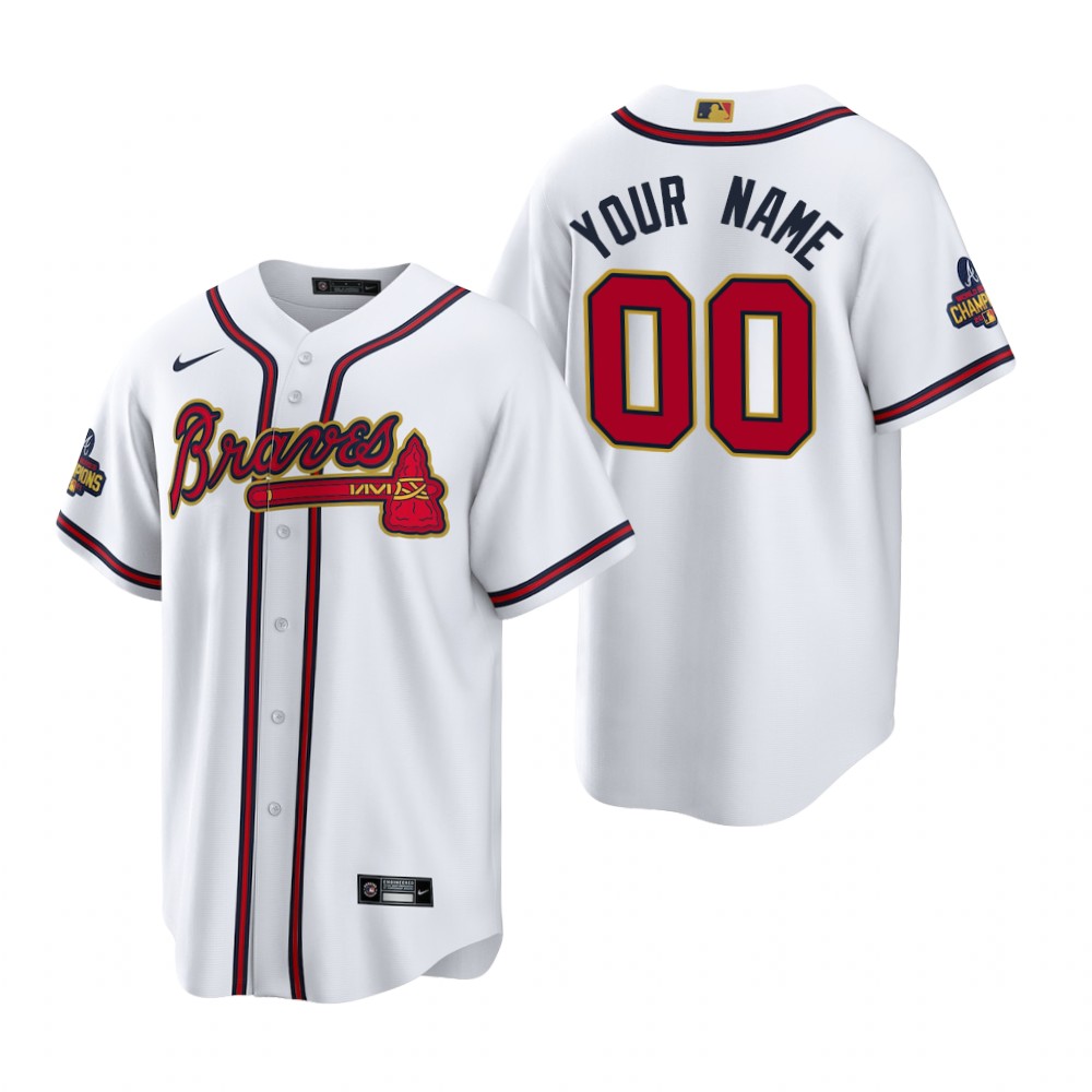 Custom Atlanta Braves White 2022 Gold Program Replica Jersey Custom Atlanta Braves White 2022 Gold Program Replica Jersey