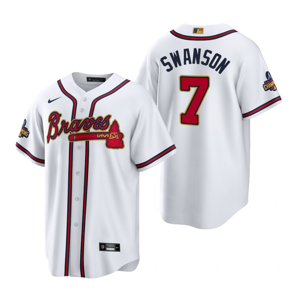 Dansby Swanson Atlanta Braves White 2022 Gold Program Replica Jersey Dansby Swanson Atlanta Braves White 2022 Gold Program Replica Jersey