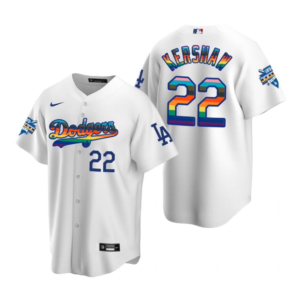Los Angeles Dodgers Clayton Kershaw White 2022 Pride Night LGBTQ Jersey