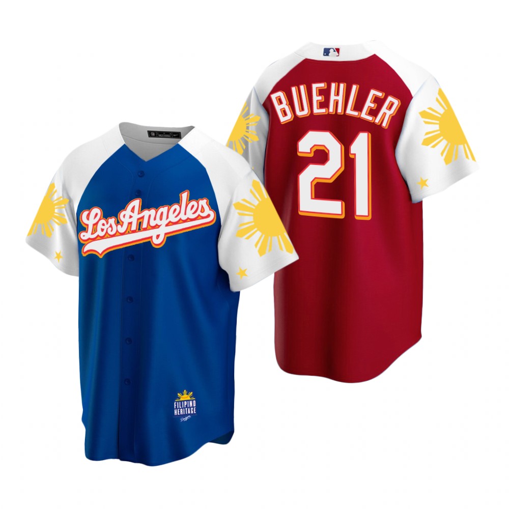 Los Angeles Dodgers Walker Buehler Royal Red 2022 Filipino Heritage Night Jersey Los Angeles Dodgers Walker Buehler Royal Red 2022 Filipino Heritage Night Jersey