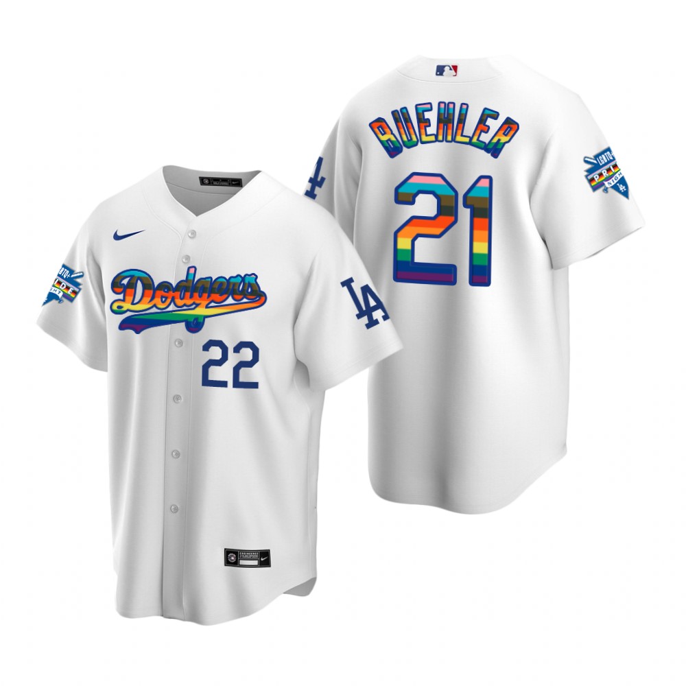Los Angeles Dodgers Walker Buehler White 2022 Pride Night LGBTQ Jersey Los Angeles Dodgers Walker Buehler White 2022 Pride Night LGBTQ Jersey
