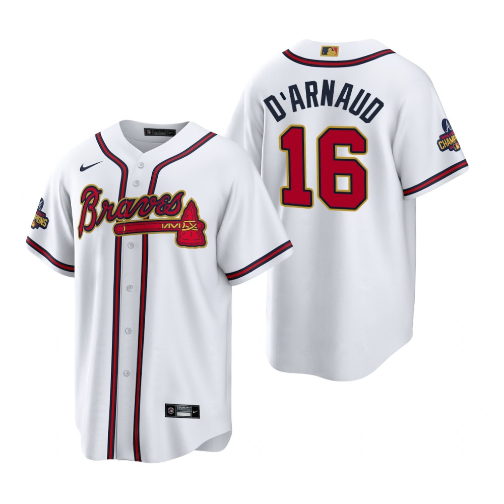 Travis d'Arnaud Atlanta Braves White 2022 Gold Program Replica Jersey Travis d'Arnaud Atlanta Braves White 2022 Gold Program Replica Jersey