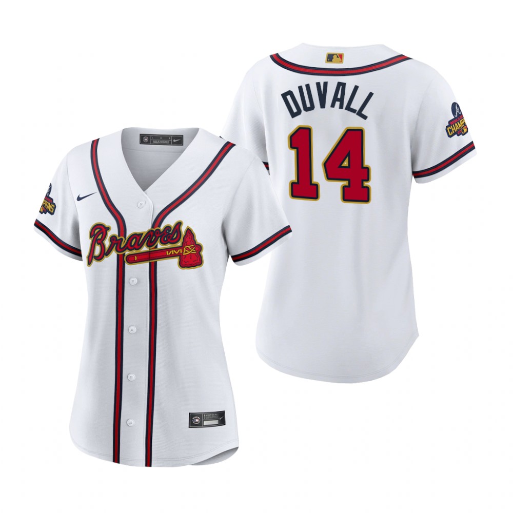Women Adam Duvall Atlanta Braves White 2022 Gold Program Replica Jersey Women Adam Duvall Atlanta Braves White 2022 Gold Program Replica Jersey